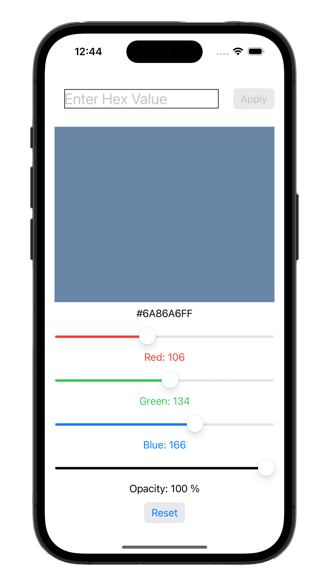Picture of a iOS color picker application.
