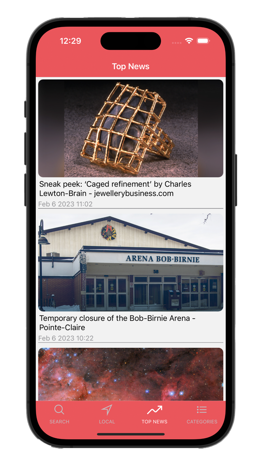 Picture of a mobile news application.